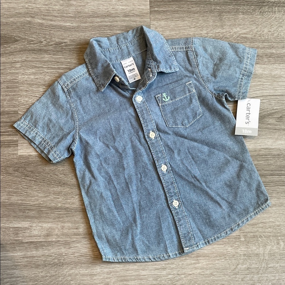 NEW Carter's baby boys chambray short sleeve button down shirt